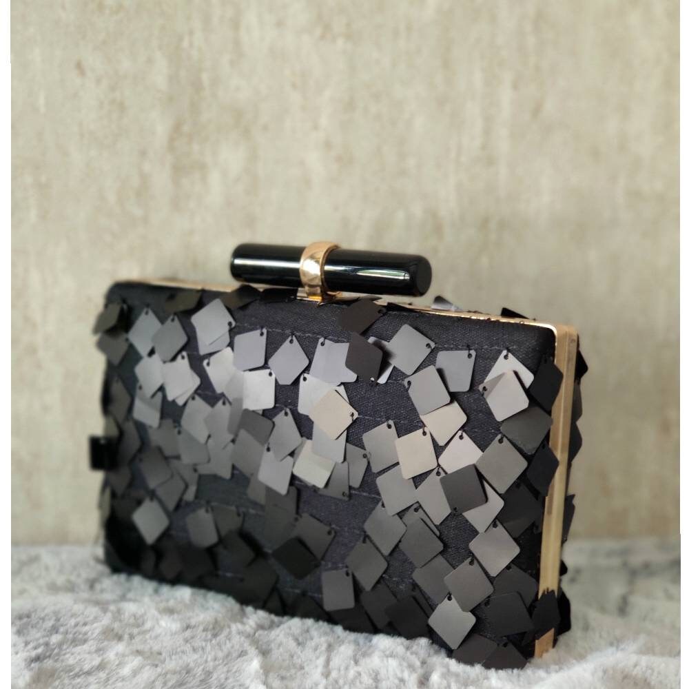 Black Evening Clutch Handbag , Party Purse Indian Zardozi Clutch Sling, Wedding Bridal Bag, Embellished Embroidered Evening Clutch, Gift