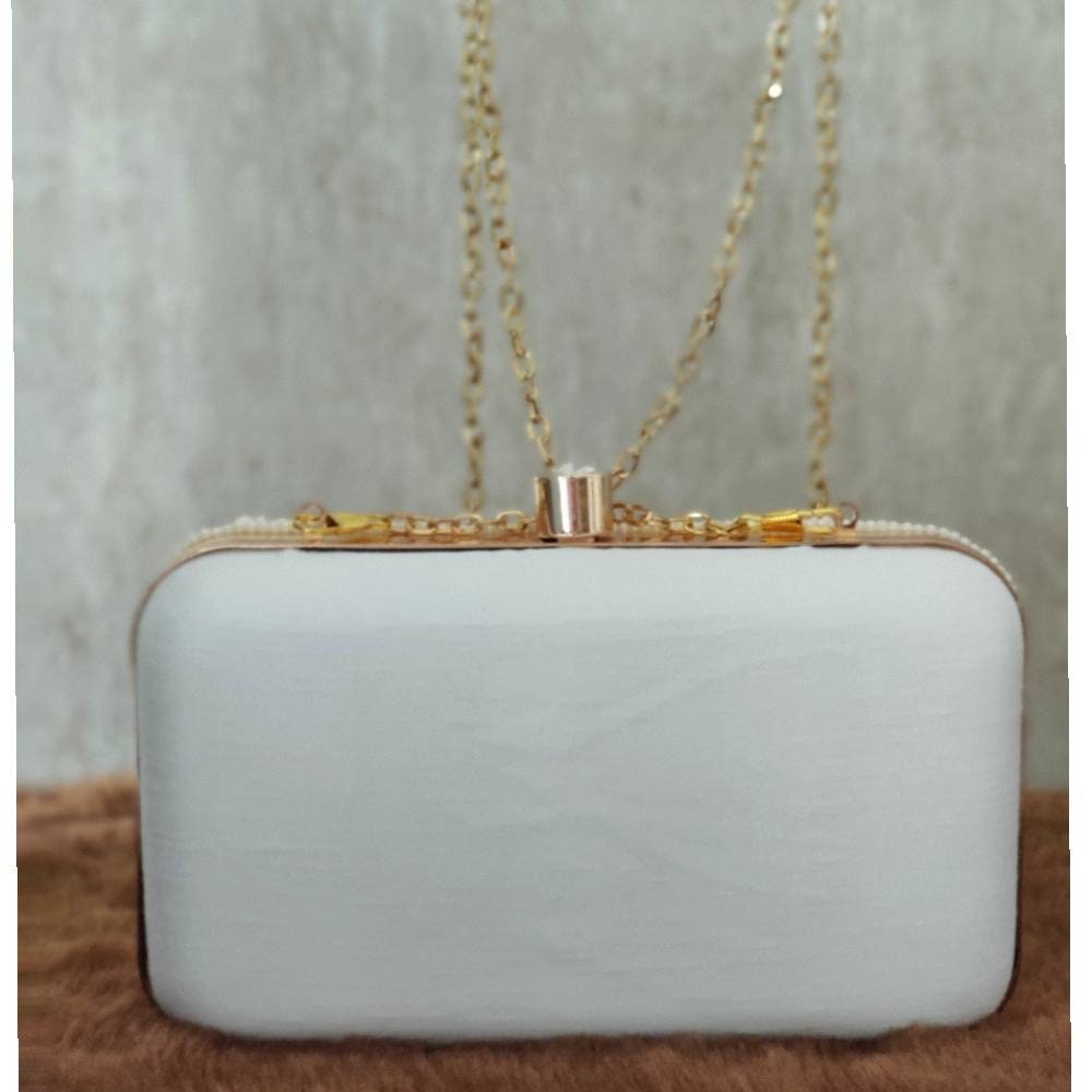 White Pearl Embellish Evening Clutch Handbag , Party Purse Indian Zardozi Clutch Sling, Wedding Bridal Bag, Embroidered Evening Clutch, Gift