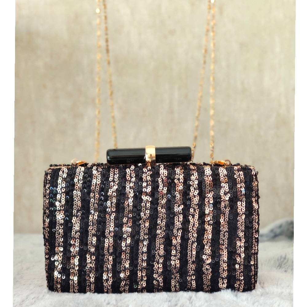 Black Gold sequin Evening Clutch Handbag , Party Purse Indian Zardozi Clutch Sling, Wedding Bridal Bag, Embellished  Evening Clutch, Gift