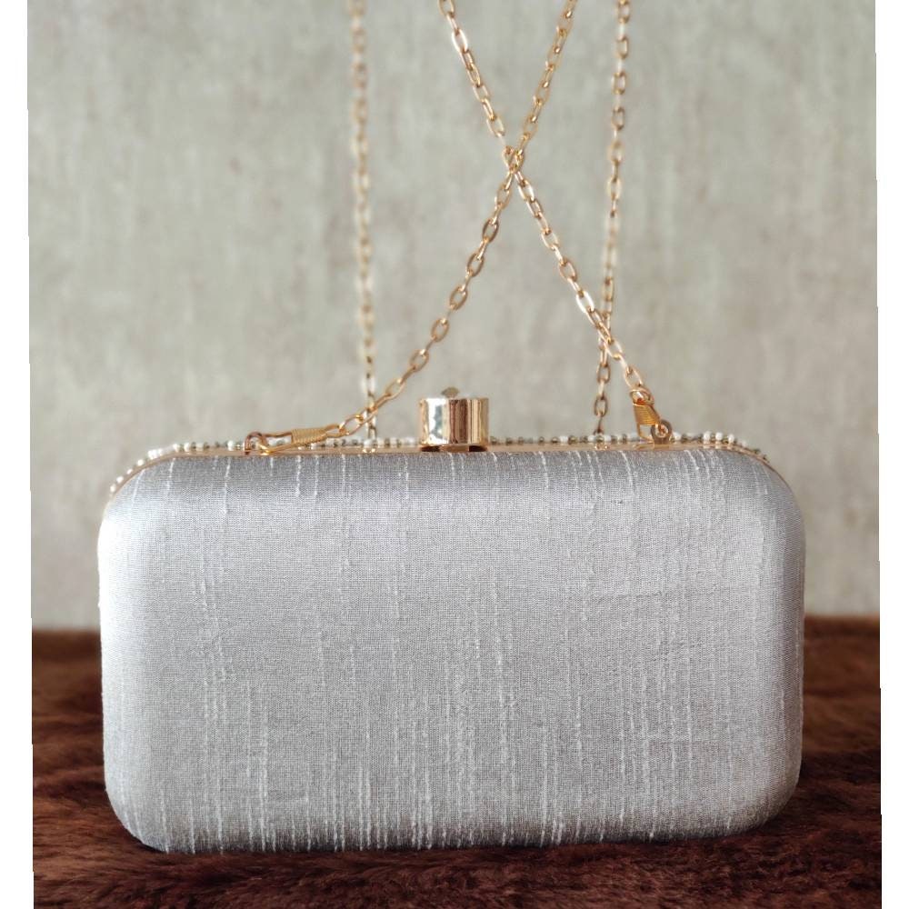 Silver Evening Clutch Handbag , Party Purse Indian Zardozi Clutch Sling, Wedding Bridal Bag, Embellished  Evening Clutch, Gift