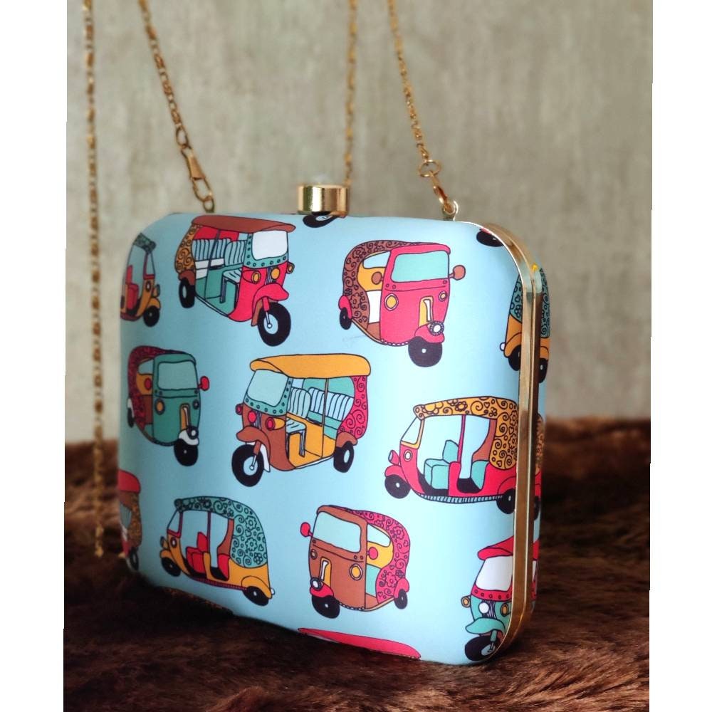 Blue  Scooter Printed Square shape Clutch handbags | Evening clutches | Gift for girlfriend| Gift for sister | Gift for her
