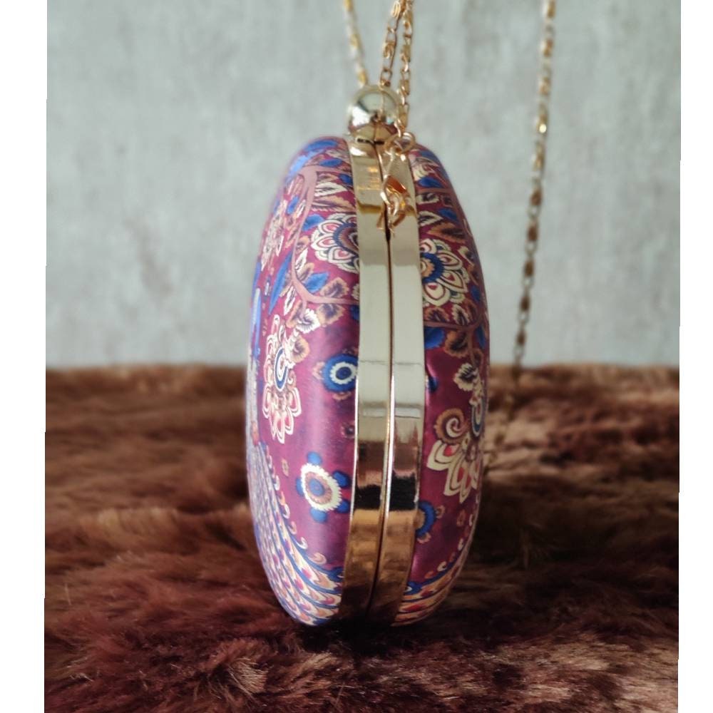 Maroon Printed  Metal evening Clutch handbags | Evening clutches | Indian art bags | Gift for girlfriend| Gift for sister | Birthday gift