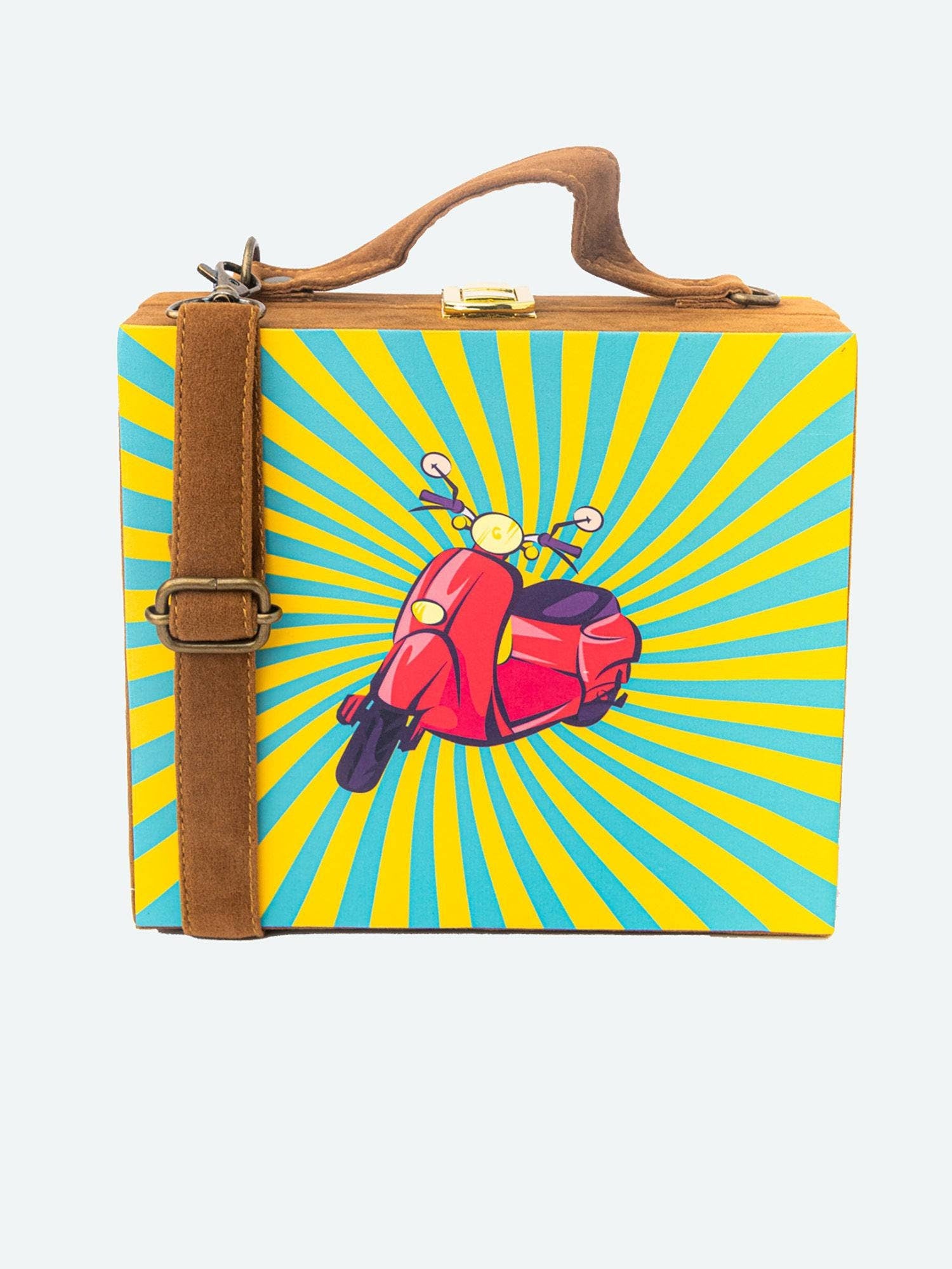 Brown suede MDF Box Clutch Handbag , Party Purse, Printed Box clutches handbags, Wooden clutches, Gift