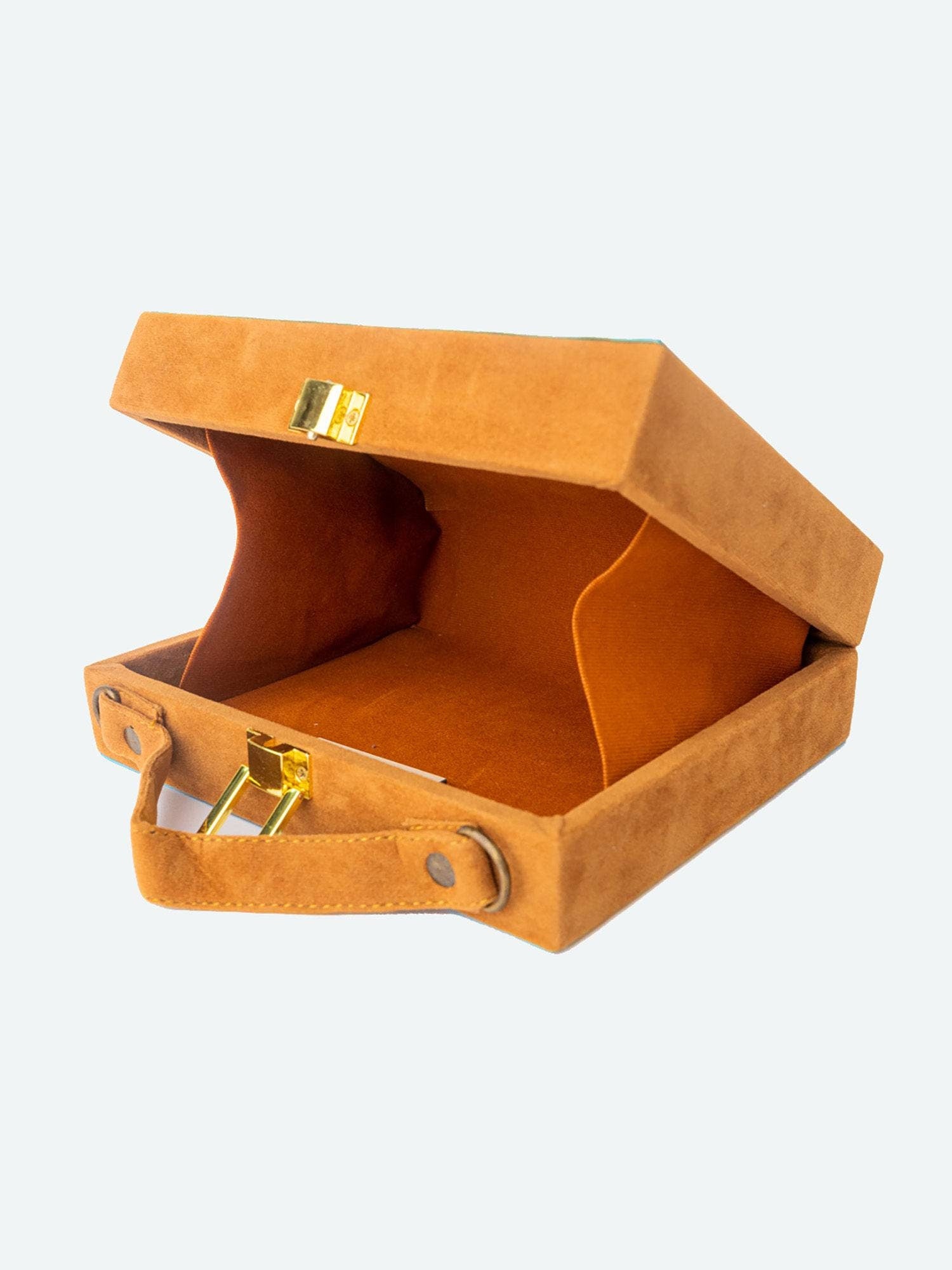 Brown suede MDF Box Clutch Handbag , Party Purse, Maroon Printed Box clutches handbags, Wooden clutches, Gift