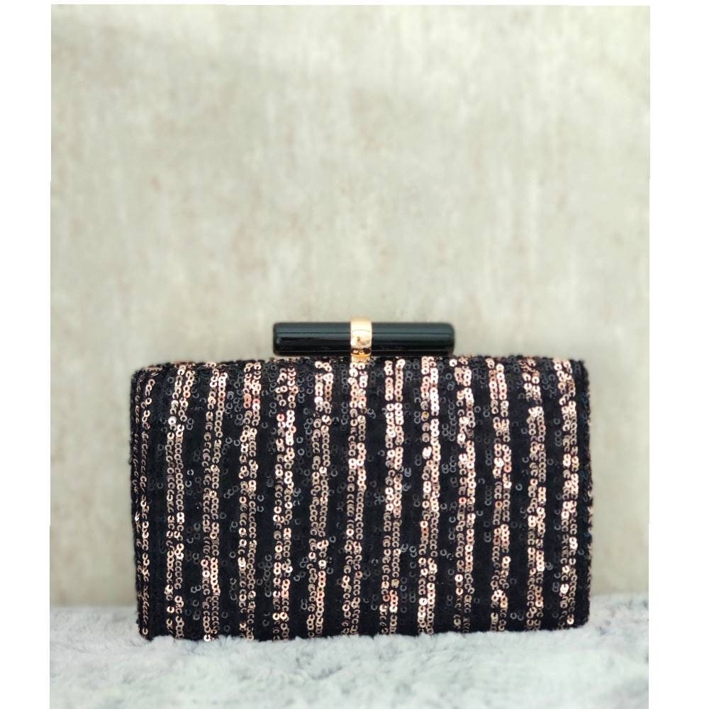 Black Gold sequin Evening Clutch Handbag , Party Purse Indian Zardozi Clutch Sling, Wedding Bridal Bag, Embellished  Evening Clutch, Gift