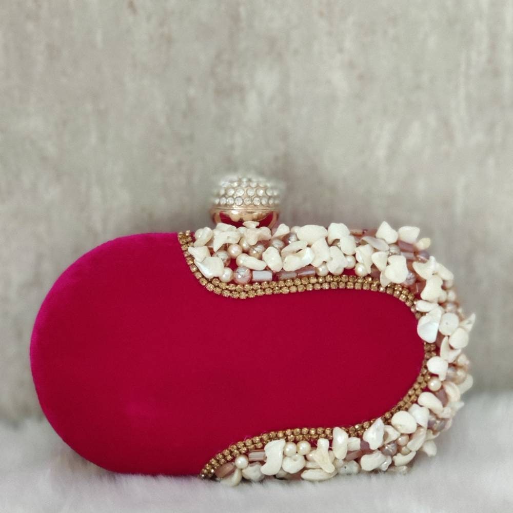 Pink velvet Evening Clutch Handbag , Party Purse Indian Zardozi Clutch Sling, Wedding Bridal Bag, Embroidered Evening Clutch, Gift