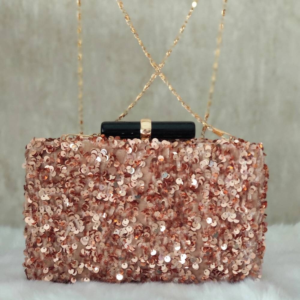 Peach pink color velvet sequin Embroidered embellished Evening Clutch  , Party Purse Indian Zardozi Clutch Sling,Wedding Bridal Bag,Gift