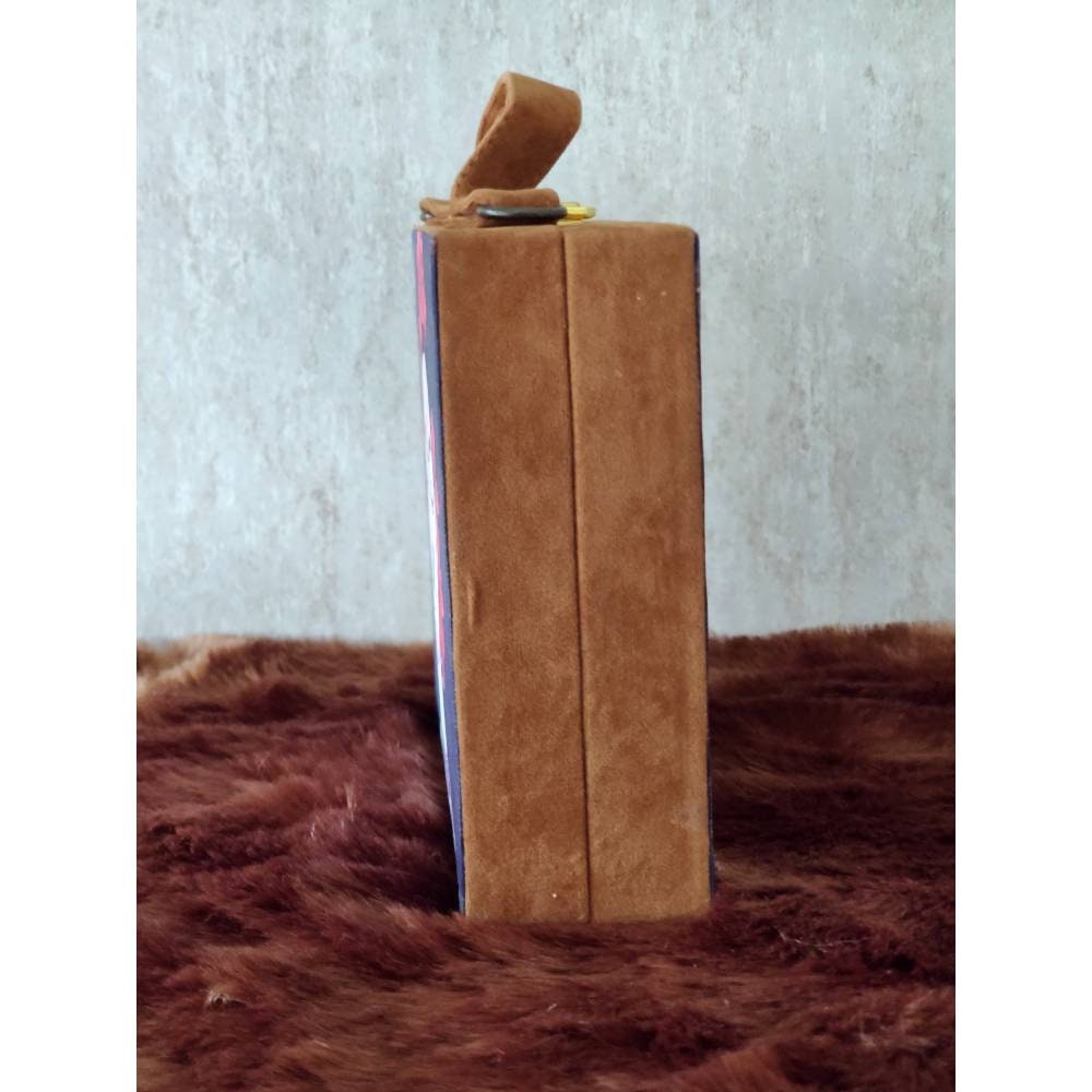 Brown suede MDF Box Clutch Handbag , Party Purse, Black Printed Box clutches handbags, Wooden clutches, Gift