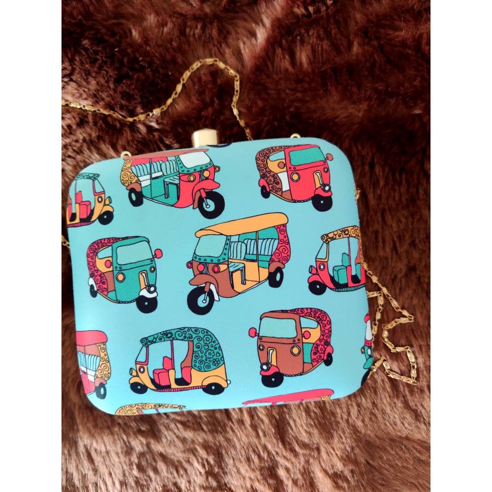 Blue  Scooter Printed Square shape Clutch handbags | Evening clutches | Gift for girlfriend| Gift for sister | Gift for her