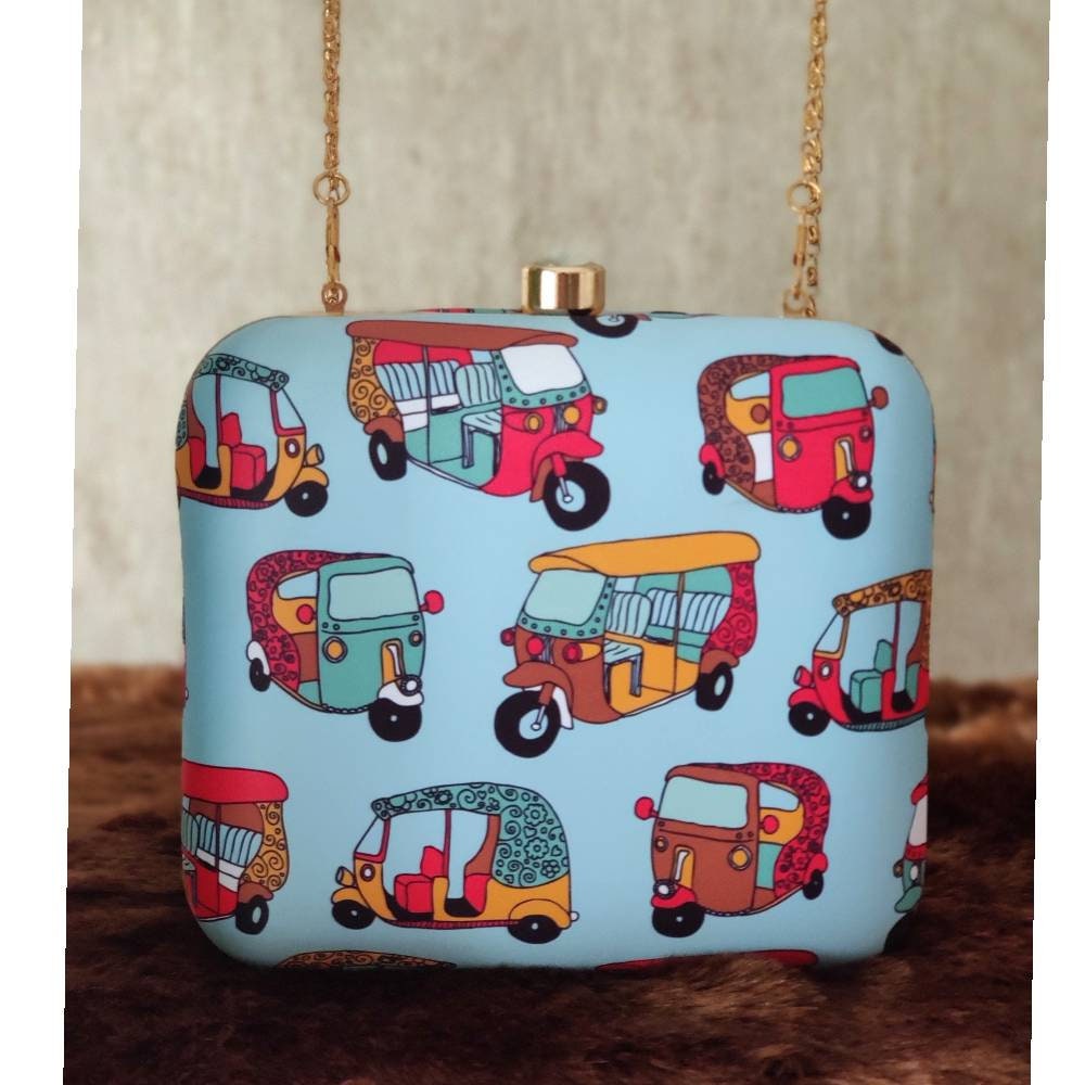 Blue  Scooter Printed Square shape Clutch handbags | Evening clutches | Gift for girlfriend| Gift for sister | Gift for her