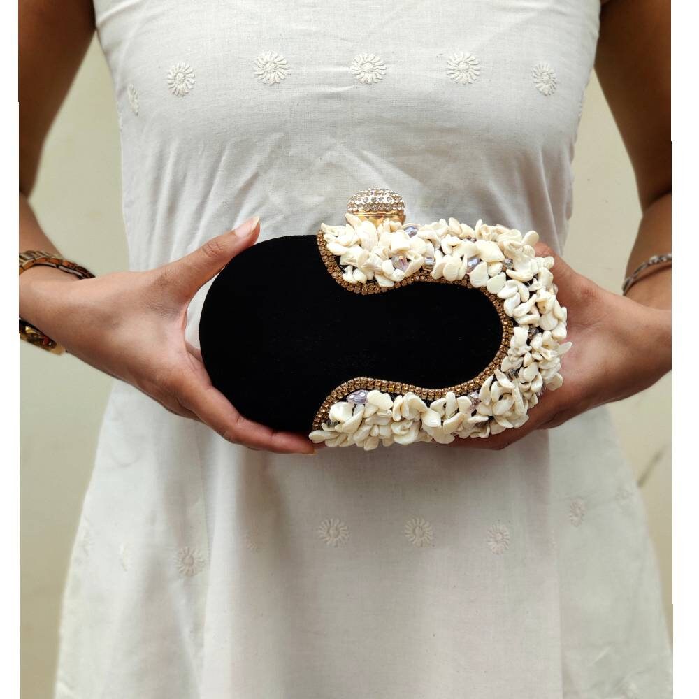 Black velvet Clutch , Party Purse Indian Zardozi Clutch Sling, Wedding Bridal Bag, Embellished Embroidered Evening Clutch, Gift
