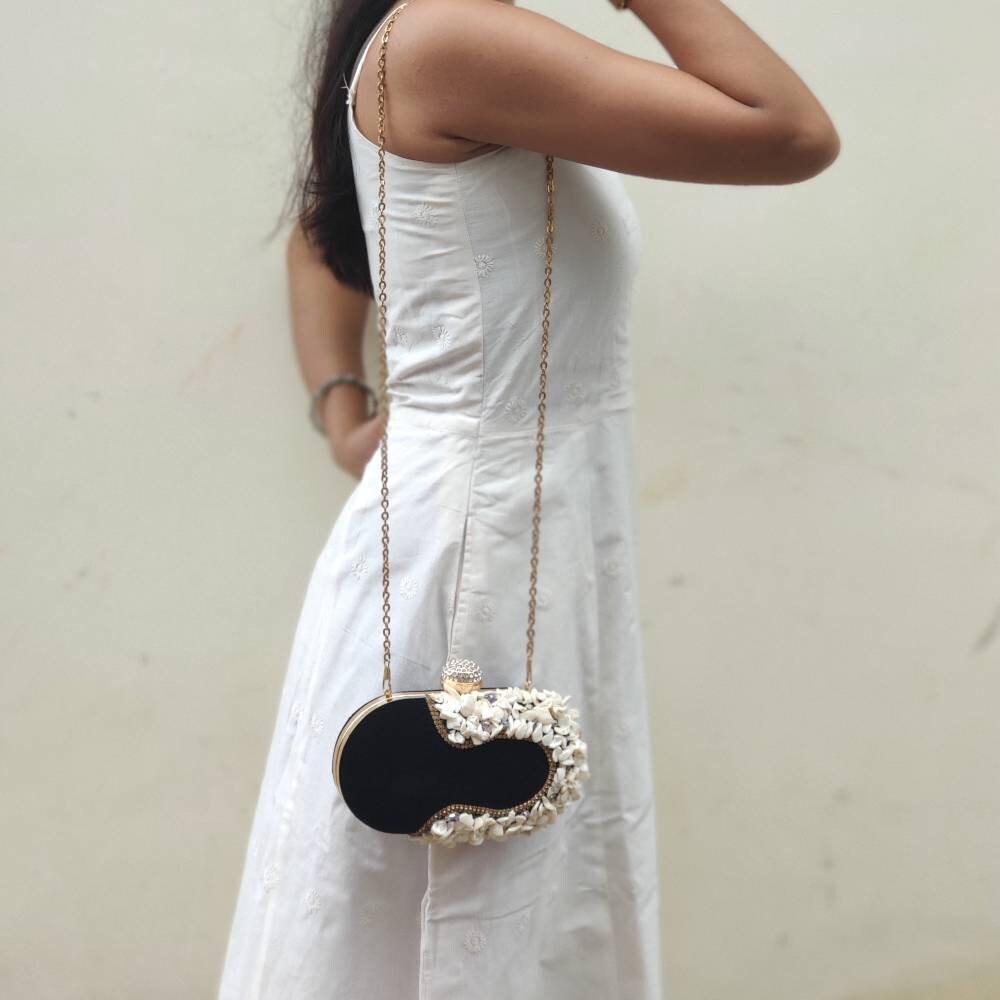 Black velvet Clutch , Party Purse Indian Zardozi Clutch Sling, Wedding Bridal Bag, Embellished Embroidered Evening Clutch, Gift