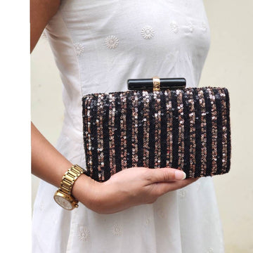 Black Gold sequin Evening Clutch Handbag , Party Purse Indian Zardozi Clutch Sling, Wedding Bridal Bag, Embellished  Evening Clutch, Gift