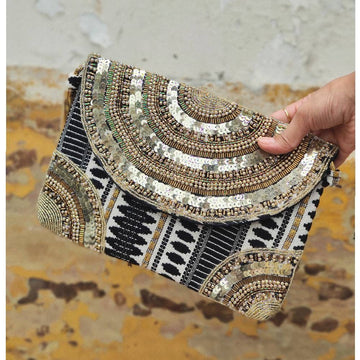 Gold Banjara Bag, Boho Clutch, Beaded Bohemian Purse, Fashion Sling Bag, Embroidered Bag, Crossbody Bag, Jute Burlap Bag, Tassel Bag