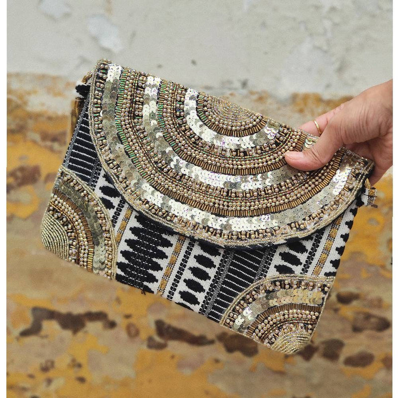 Gold Banjara Bag, Boho Clutch, Beaded Bohemian Purse, Fashion Sling Bag, Embroidered Bag, Crossbody Bag, Jute Burlap Bag, Tassel Bag