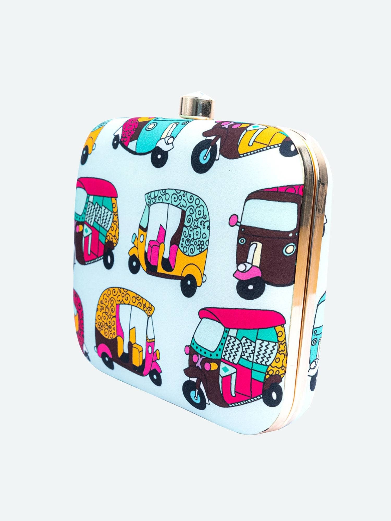 Blue  Scooter Printed Square shape Clutch handbags | Evening clutches | Gift for girlfriend| Gift for sister | Gift for her