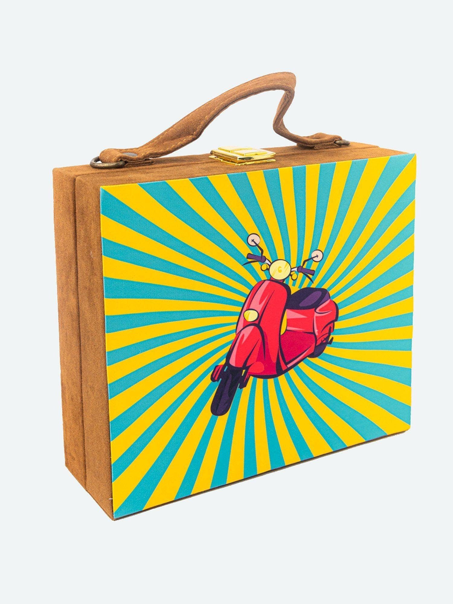 Brown suede MDF Box Clutch Handbag , Party Purse, Printed Box clutches handbags, Wooden clutches, Gift