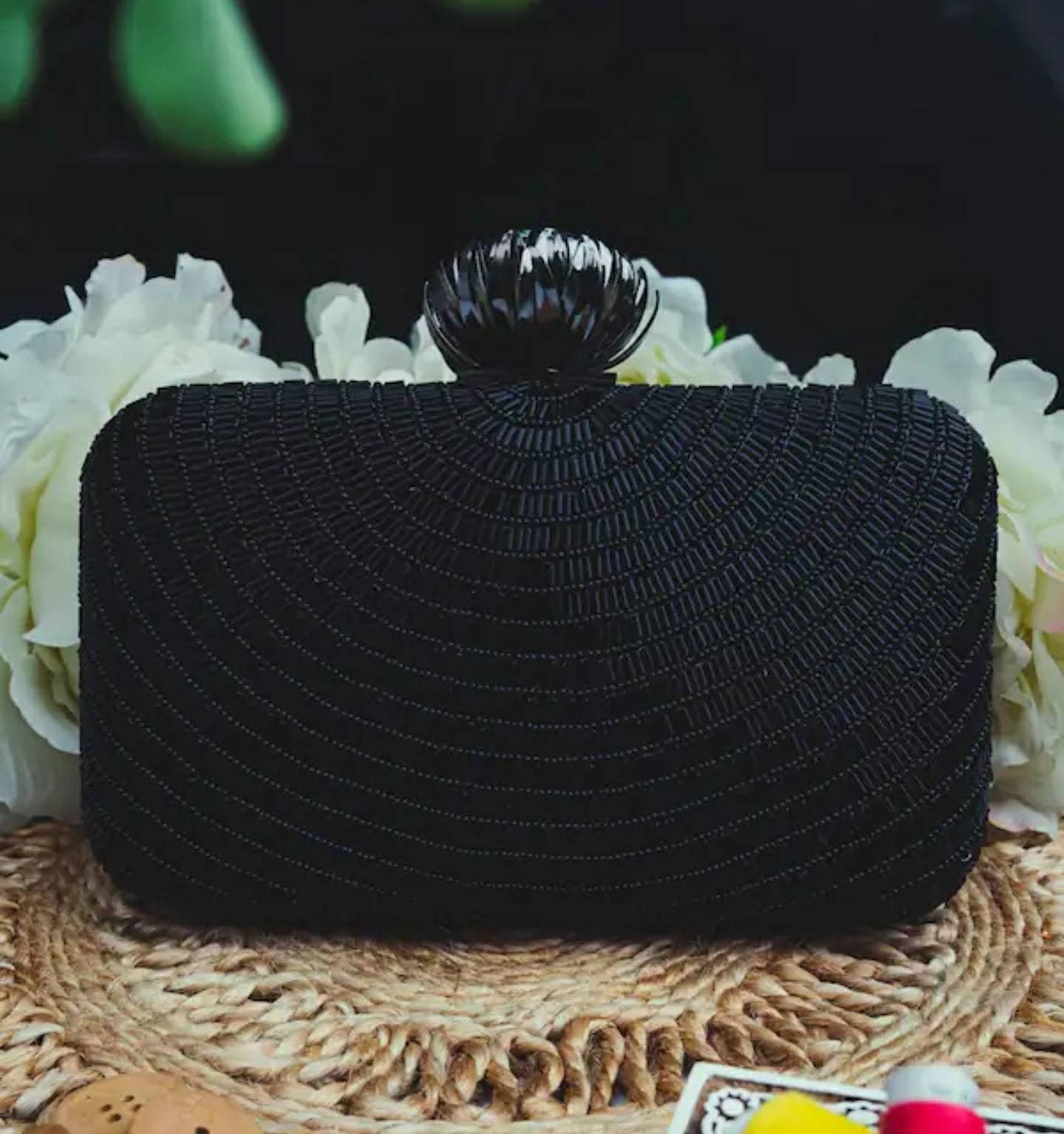 Black Evening Clutch Handbag , Party Purse Indian Zardozi Clutch Sling, Wedding Bridal Bag, Embellished  Evening Clutch, Gift