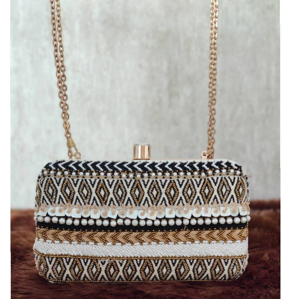 White Boho clutch Handbag , Party Purse Indian boho Clutch Sling, Wedding Bridal Bag, Embellished Embroidered Evening Clutch, Gift