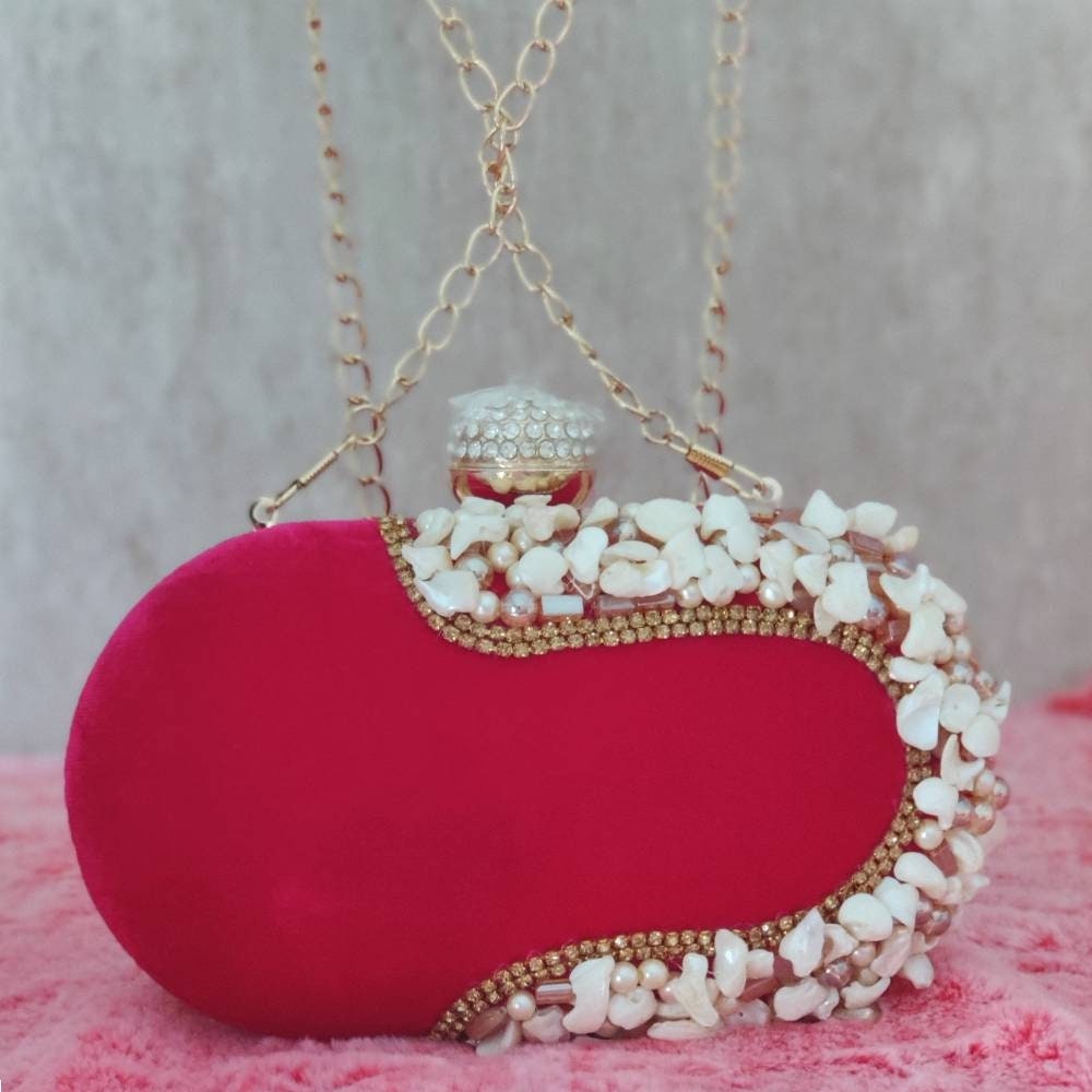 Pink velvet Evening Clutch Handbag , Party Purse Indian Zardozi Clutch Sling, Wedding Bridal Bag, Embroidered Evening Clutch, Gift